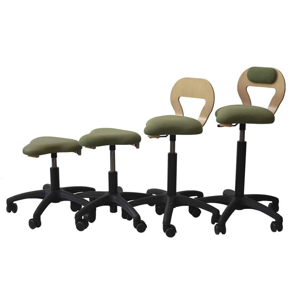 Ergonomiske stol, ergonomisk kontorstol, behandlerstol med ryg og lændestøtte og uden ryg afhjælper dårlig ryg, lænd og nakke med varierende og dynamiske siddestillinger - fås hos Klarskov møbler