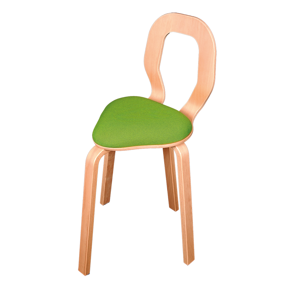 Ergoret Stabel Stol med ergonomisk sæde, en let og fleksibel stol, der kan bruges af både børn og voksne som arbejdsstol og spisestol, set oppe fra – fra Klarskov møbler ApS