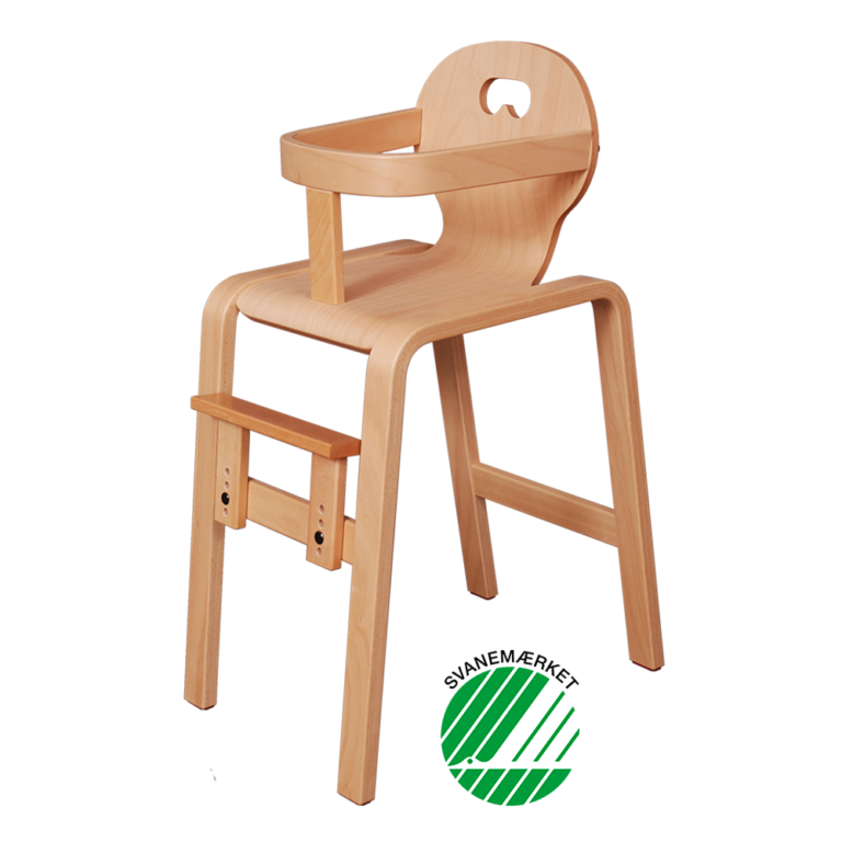 Svanemærket Panuline Stabel Højstol, en højstol til babyer og børn med fodstøtte, der kan reguleres, aftagelig bøjle og praktisk greb i ryggen - fra Klarskov møbler ApS