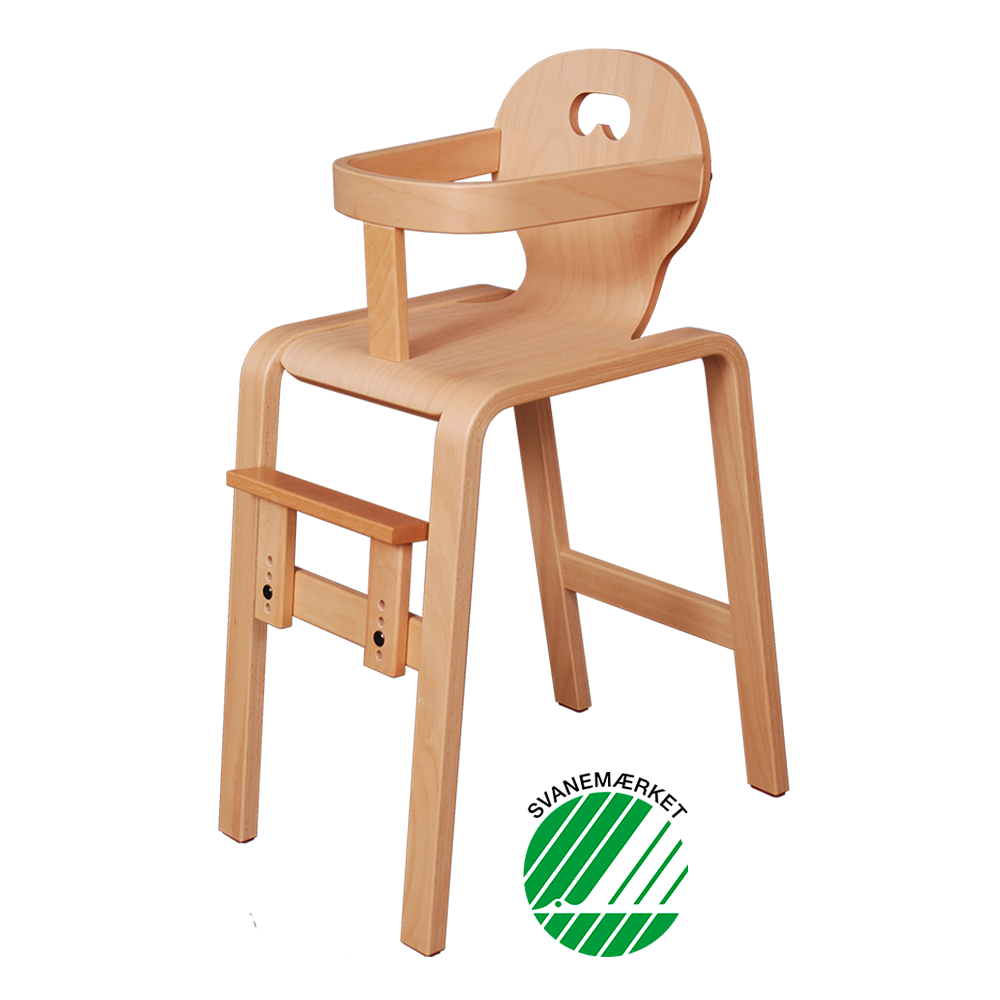 Svanemærket Panuline Stabel Højstol, en højstol til babyer og børn med fodstøtte, der kan reguleres, aftagelig bøjle og praktisk greb i ryggen - fra Klarskov møbler ApS