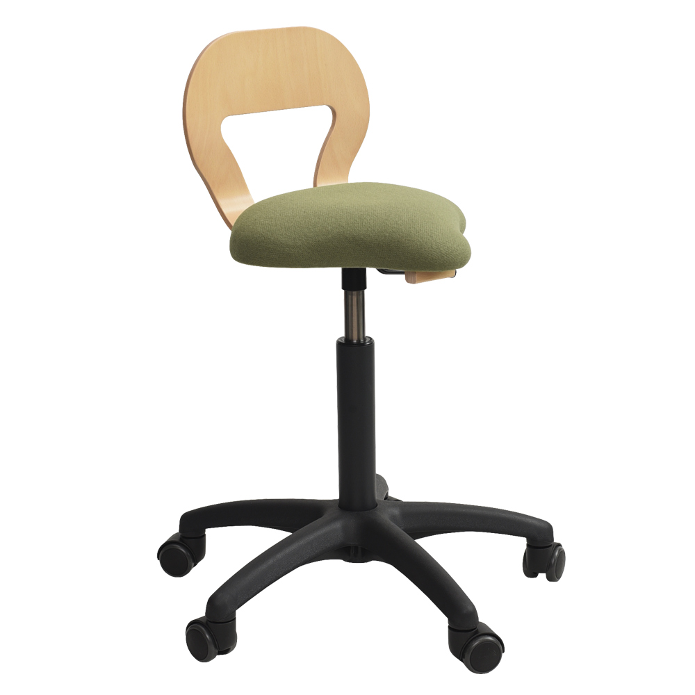 Lænde Ergoret Arbejdsstol Comfort med Tonus uld i Olive, ergonomisk arbejdsstol med gaspatron og sikkerhedshjul fra Klarskov møbler ApS