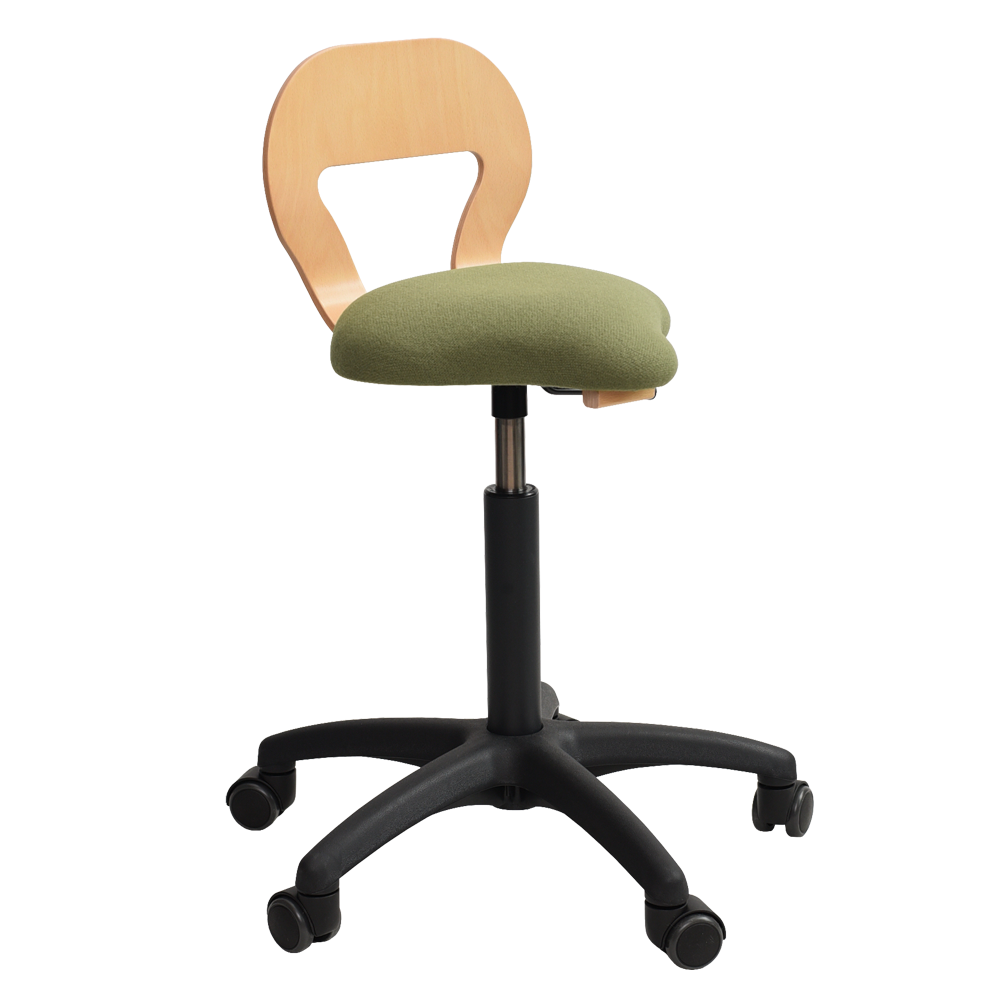 Lænde Ergoret Arbejdsstol Comfort med Tonus uld i Olive, ergonomisk arbejdsstol med gaspatron og sikkerhedshjul fra Klarskov møbler ApS