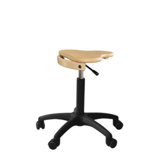 Ergoret Arbejdsstol med træsæde en ergonomisk stol som arbejdsstol med sikkerhedshjul og regulerbar gaspatron fra Klarskov møbler pædagogiske møbler