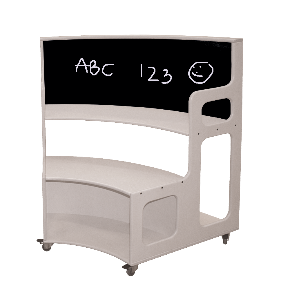 Multi Bue et skolemøbel til differentieret undervisning med kridttavle på indvendig bue, som også er afskærmning med siddeplads et mobilt og fleksibelt møbel til undervisning fra Klarskov møbler dansk deisgn og produktion
