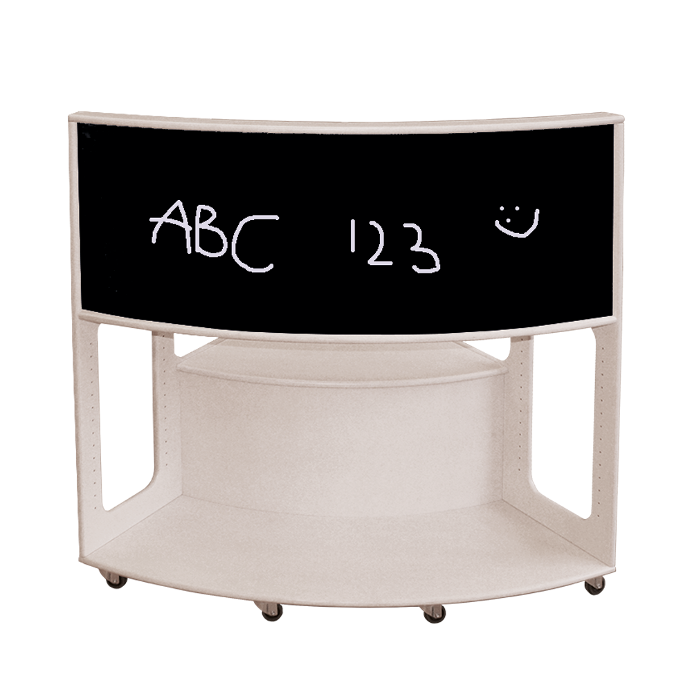 Multi Bue et skolemøbel til differentieret undervisning med kridttavle på udvendig bue som også er afskærmning med siddeplads et mobilt og fleksibelt møbel til undervisning fra Klarskov møbler